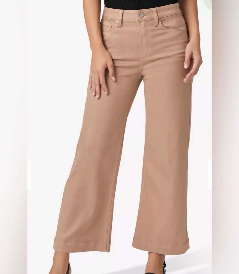 PAIGE Anessa High-Rise Crop Wide-Leg Coated Pants  Tan French Latte  26